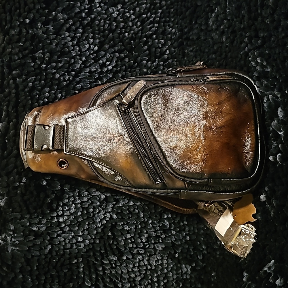 Mens Dark Chocolate Brown and Black Sling Crossbody Bag NWOT